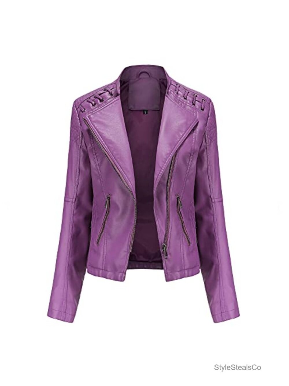 Faux Leather Jacket Women's Belted Motorcycle Bomber